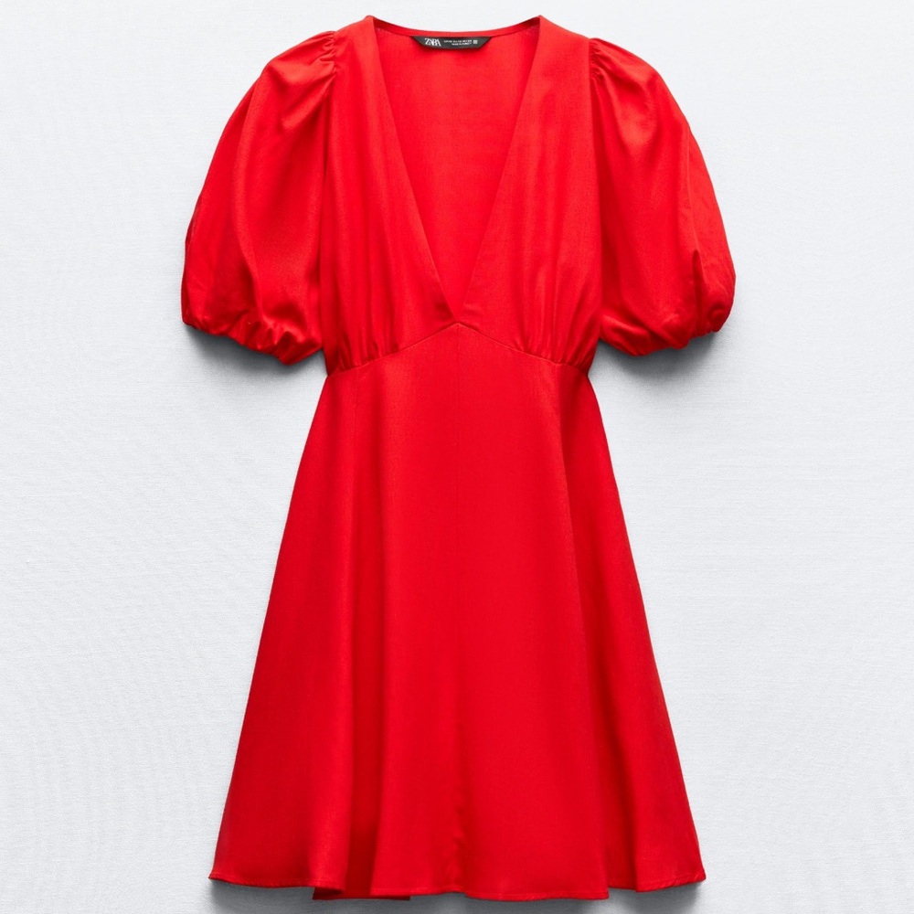 Zara Red Balloon Sleeves Mini Dress